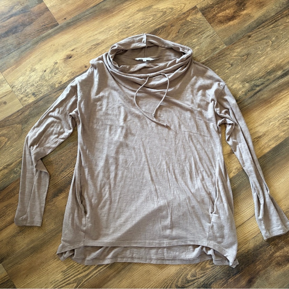 Cowl Neck Long Sleeve Top in Light Taupe